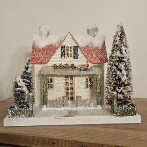 Cody Foster Paper Mache Snowy Holiday House Decoration